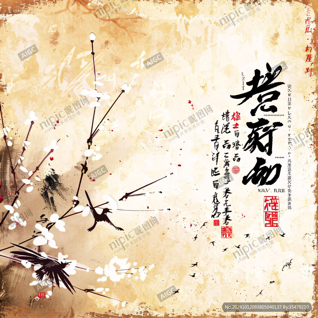手绘梅花壁画