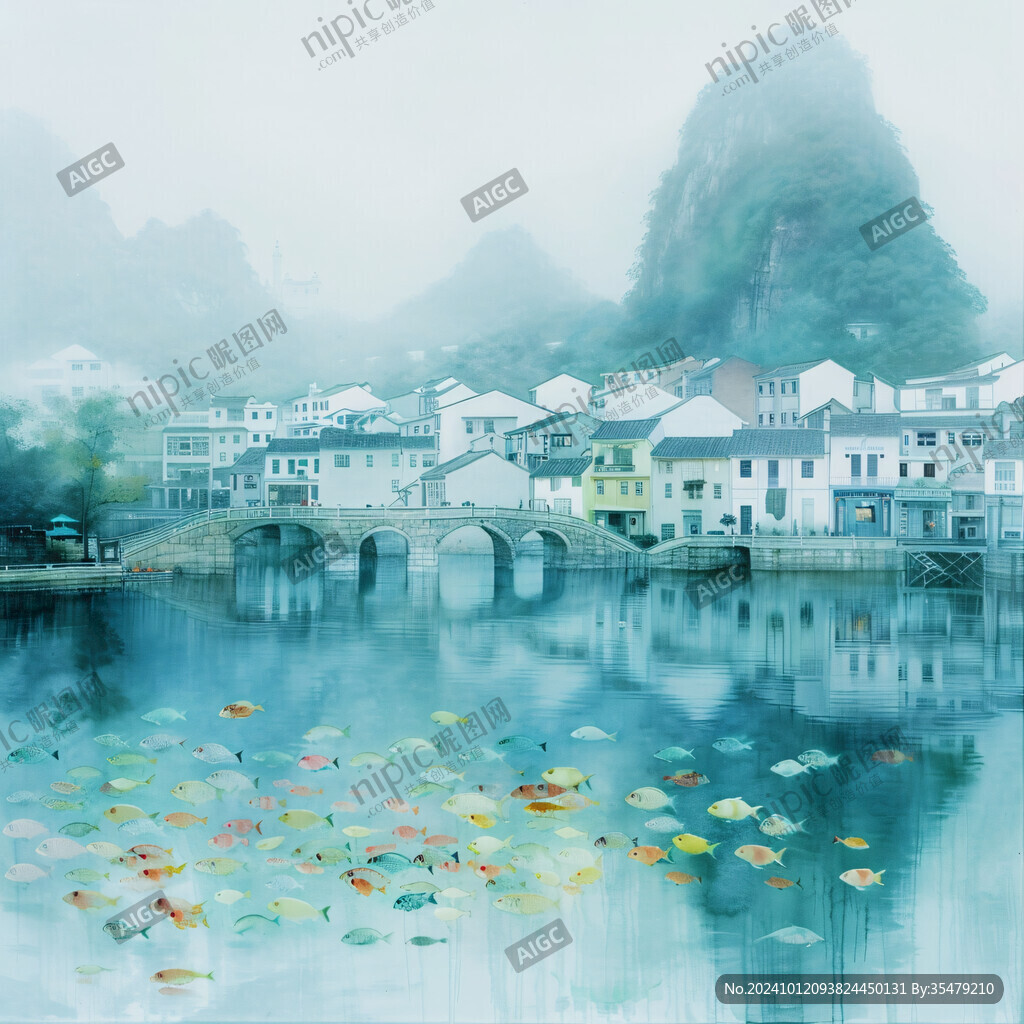 广西水彩山水意境