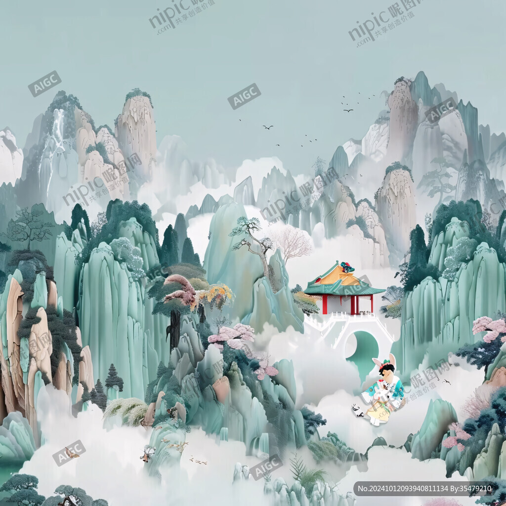 精细全景青绿山水