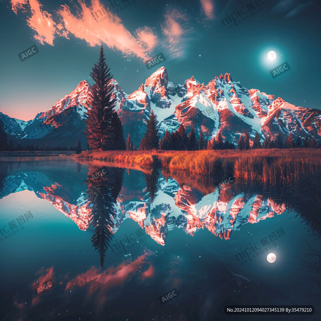 雪山湖泊倒影