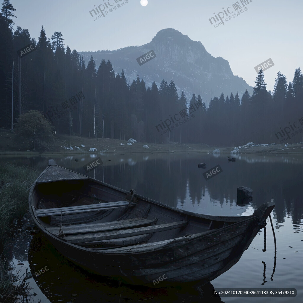自然风景湖边木船