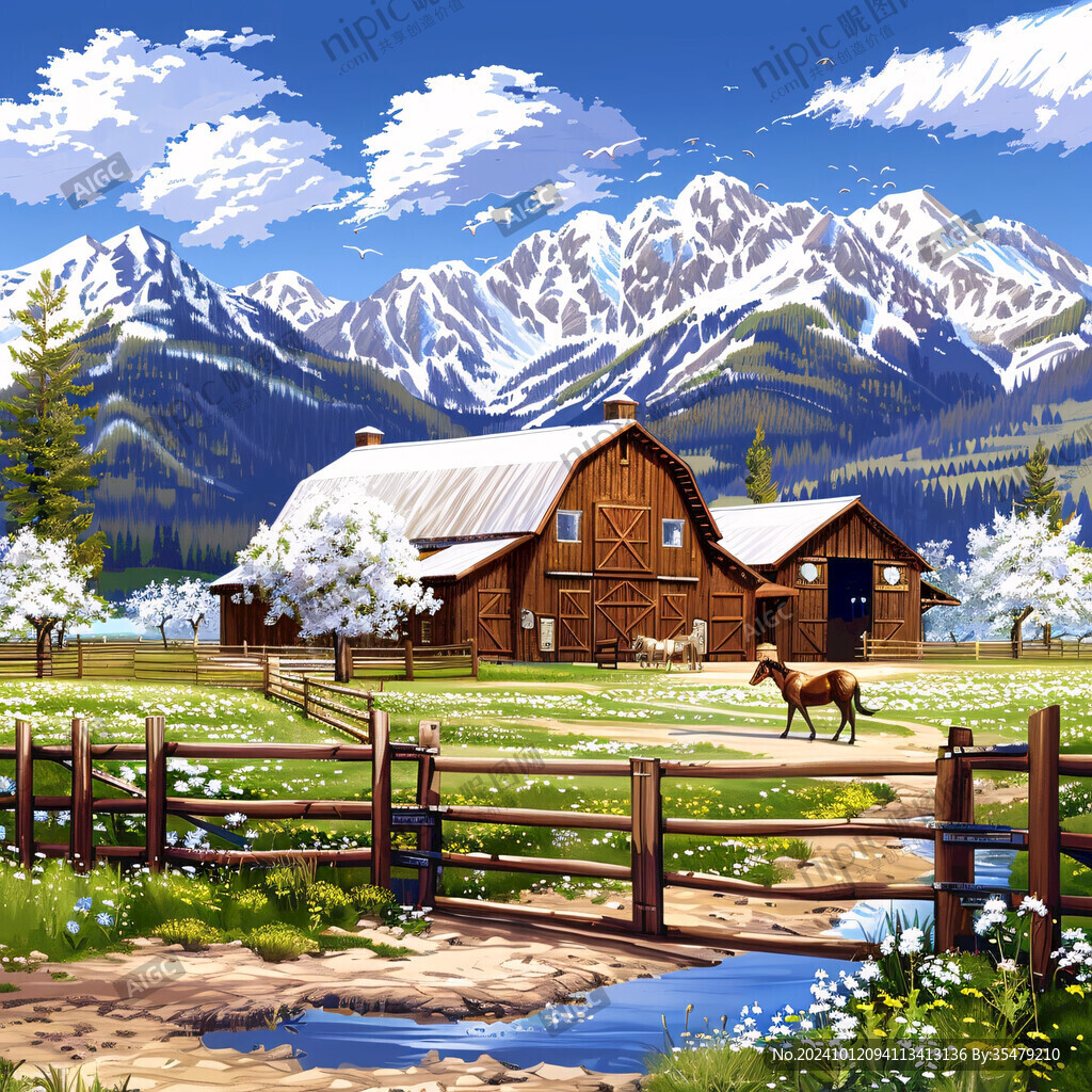 木屋倒影林场牧场风景