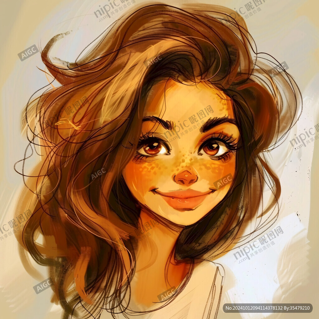 手绘俏皮女孩头像插画