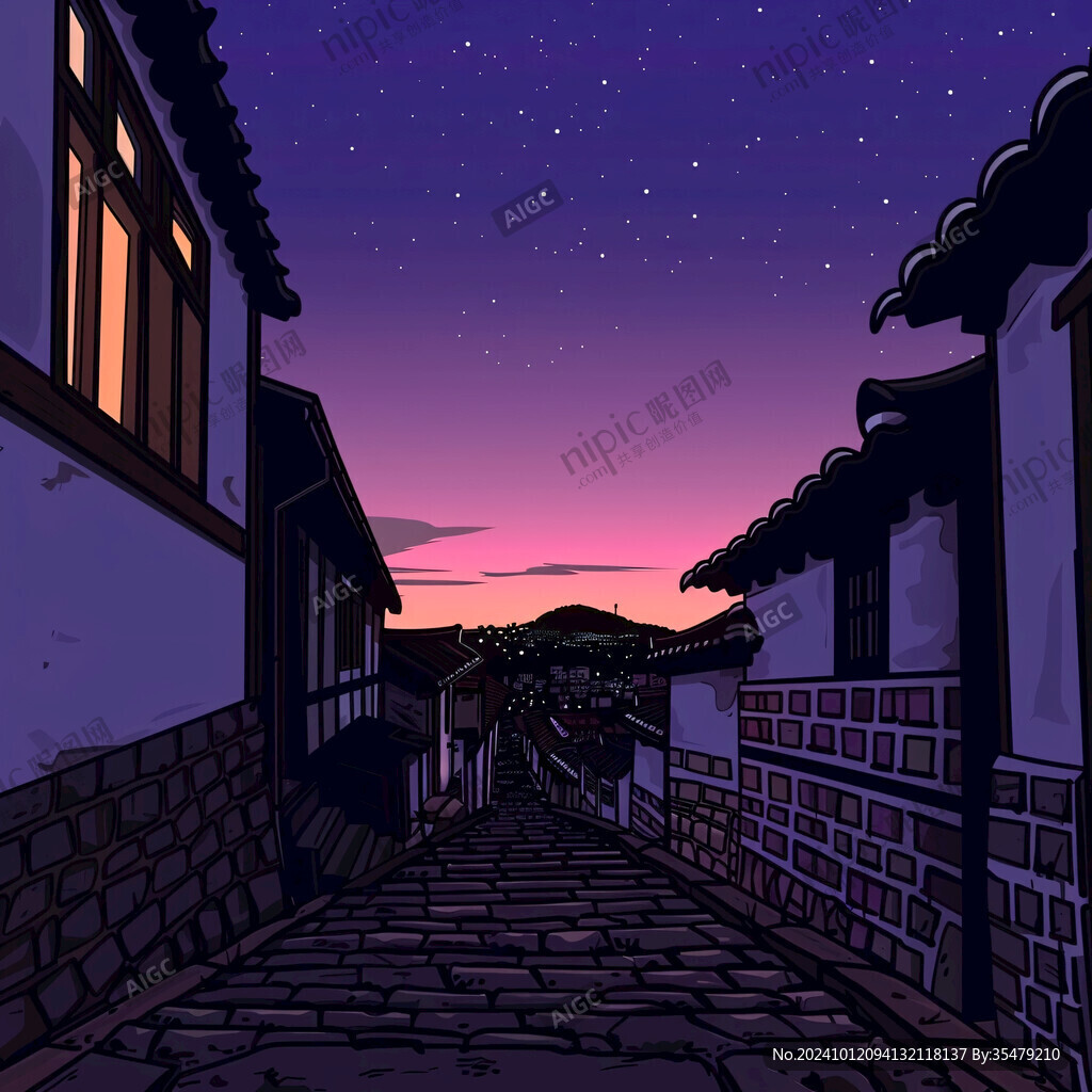 夜晚夜景老房子