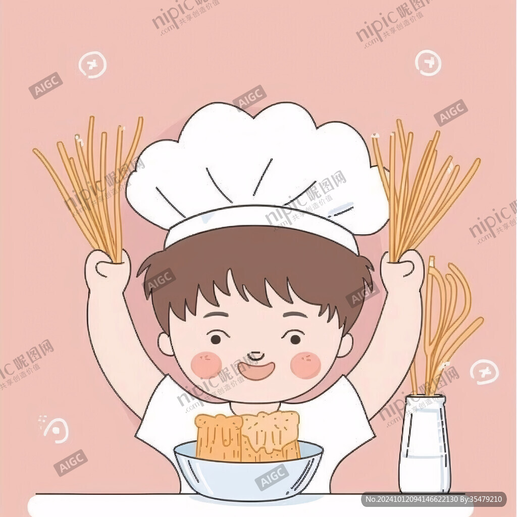 卡通男孩面食米线插画
