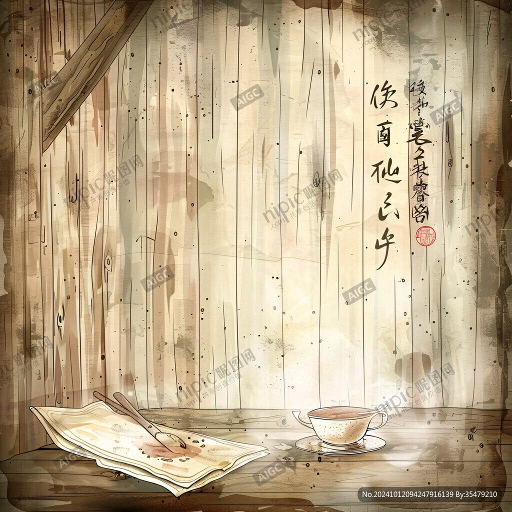 古风古典杯子壁画