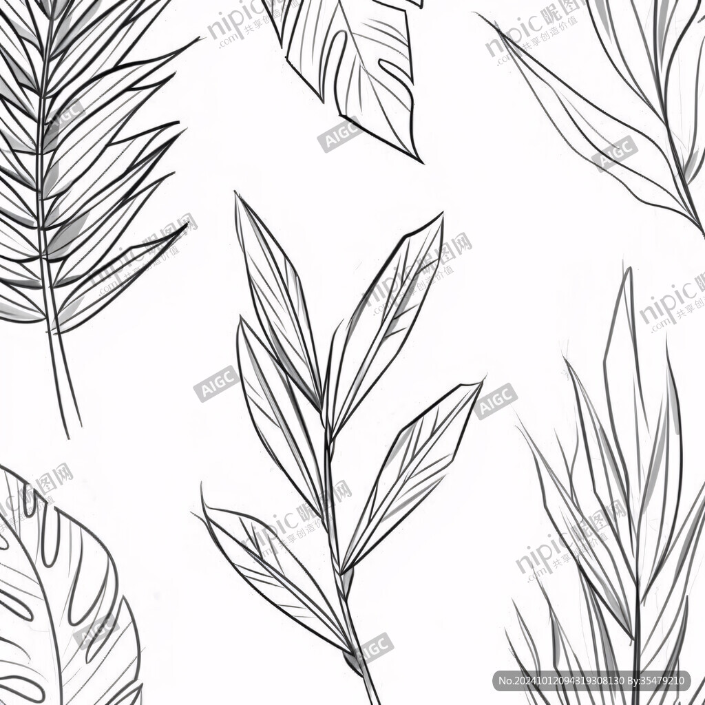 线描棕榈叶