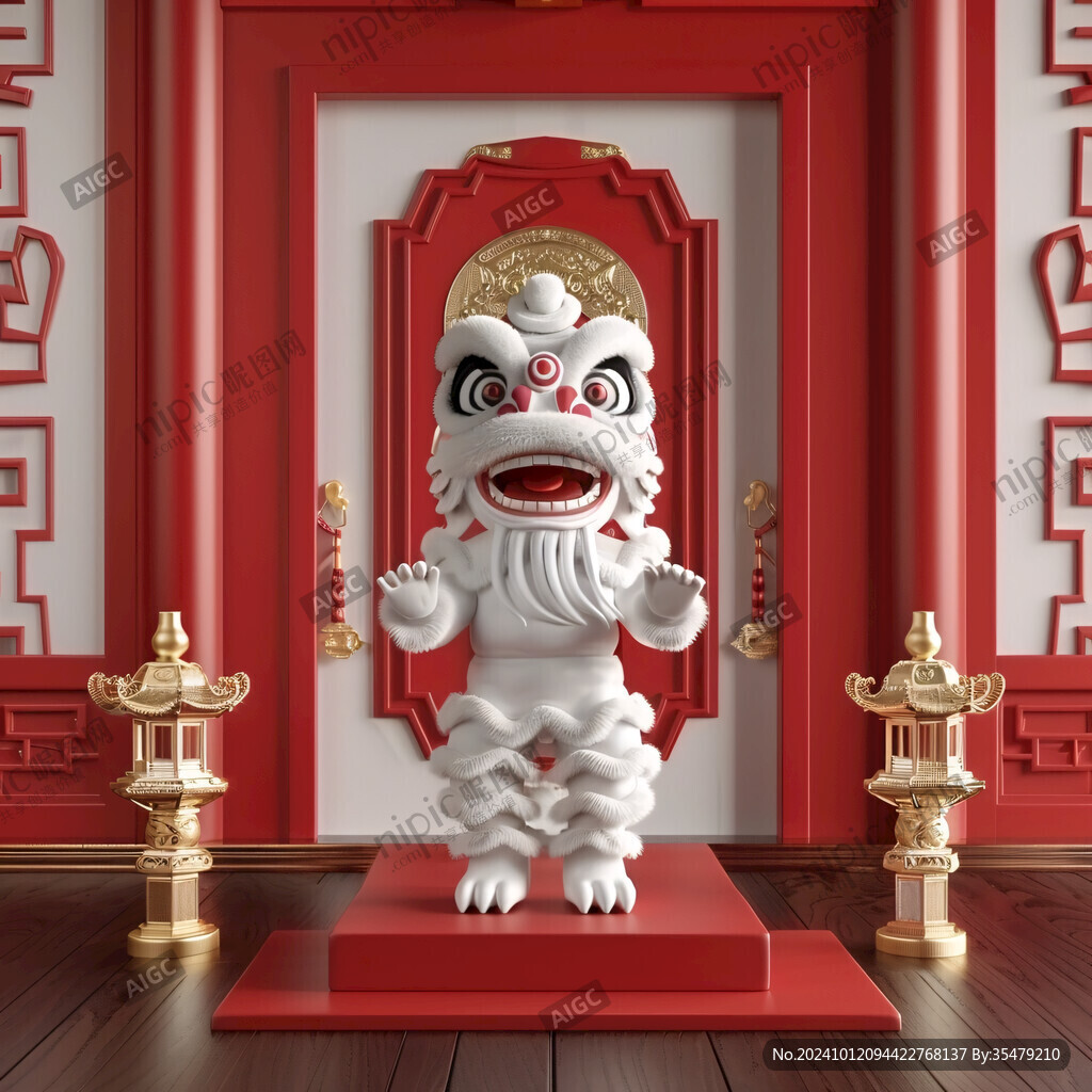 古建筑财神舞狮