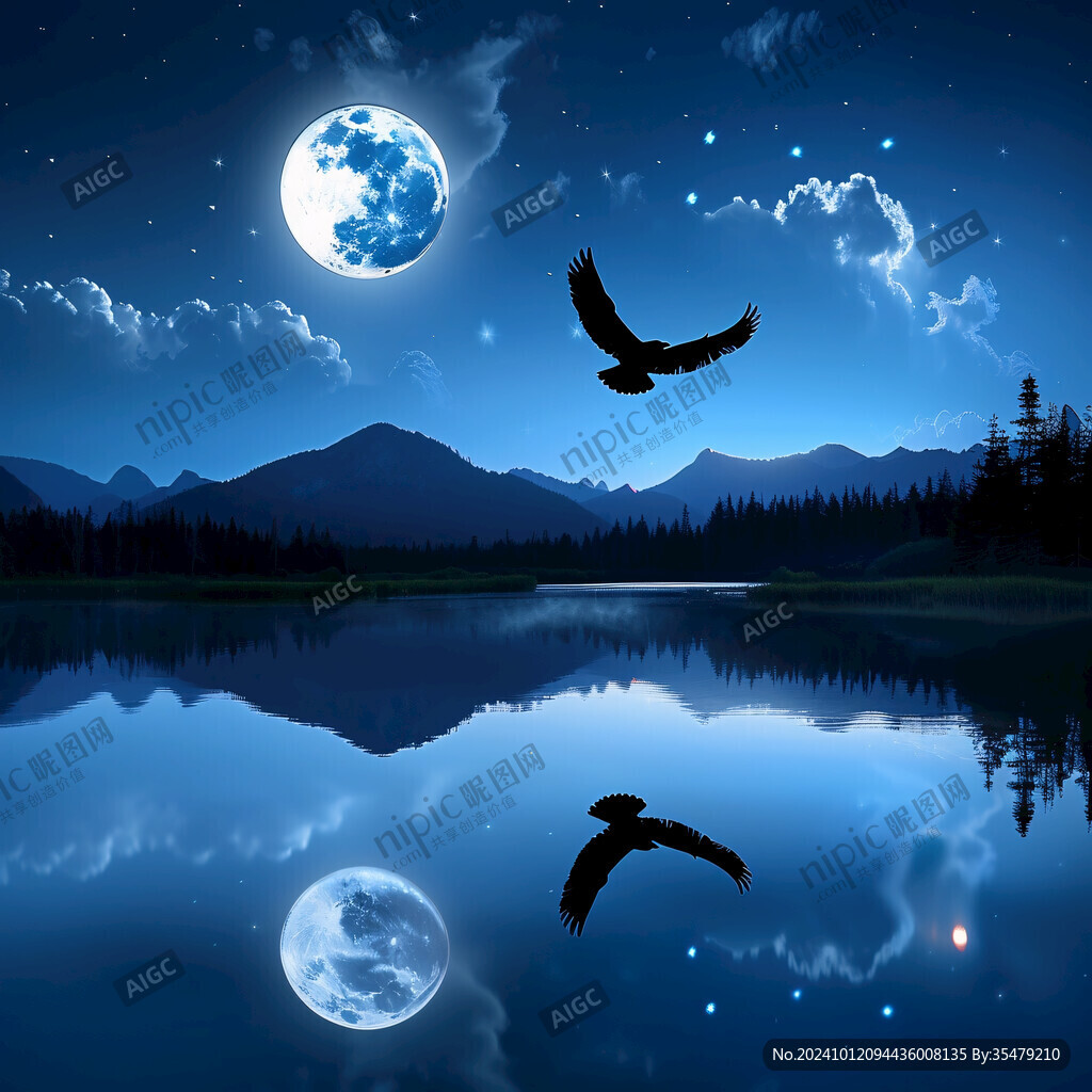 水面倒影月圆之夜