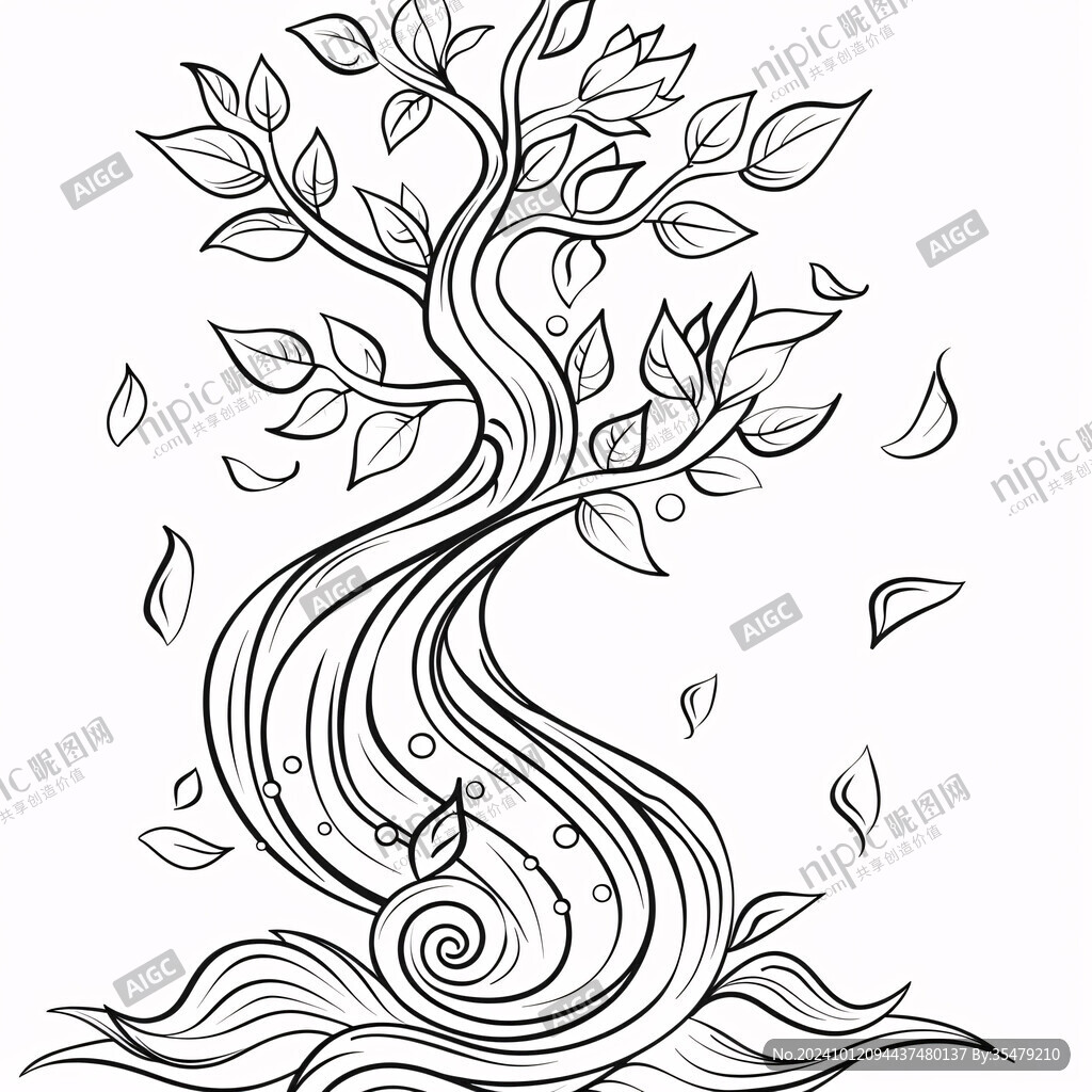 发财树线描