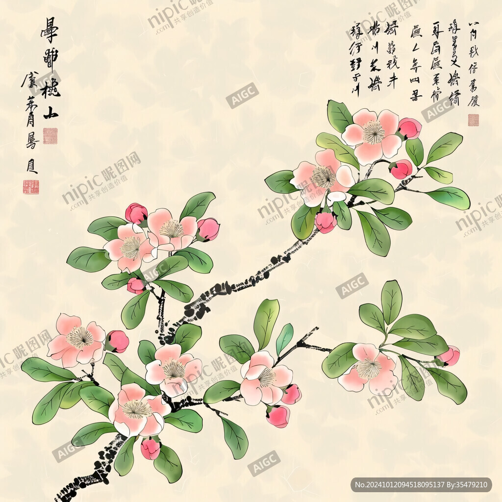 桃红色桃花运国画