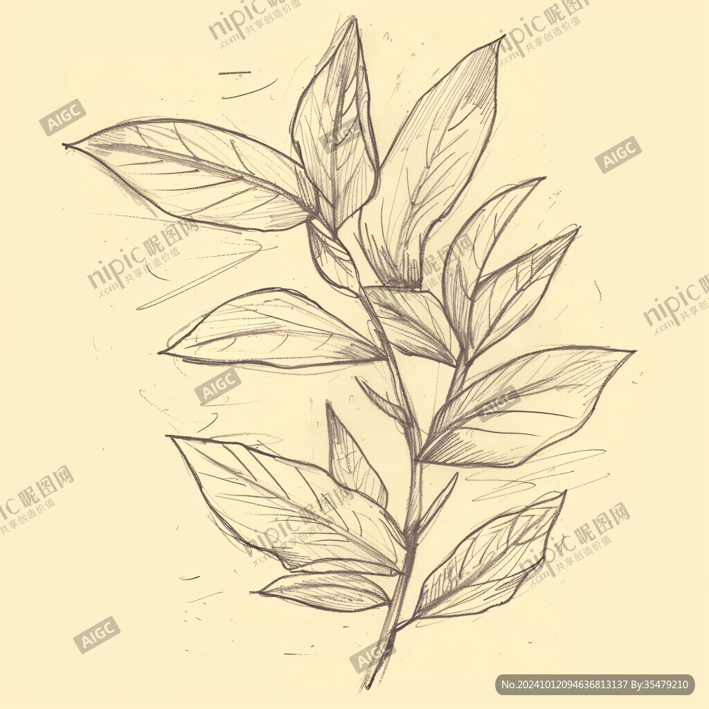 手绘薄荷线描插画