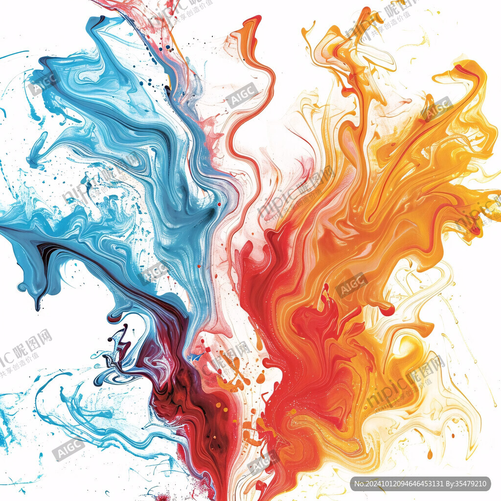 融合流动红蓝油漆背景