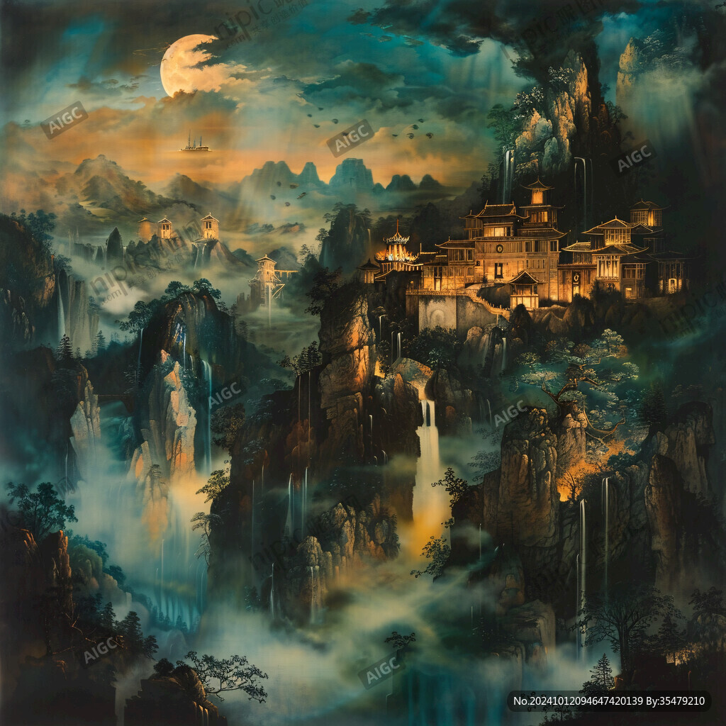 天界晓钟风景插画