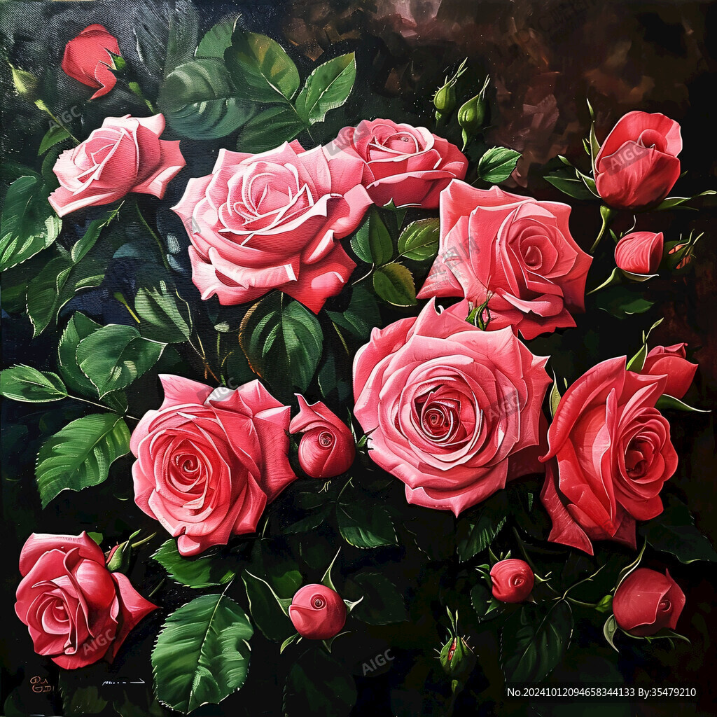 现代玫瑰花油画