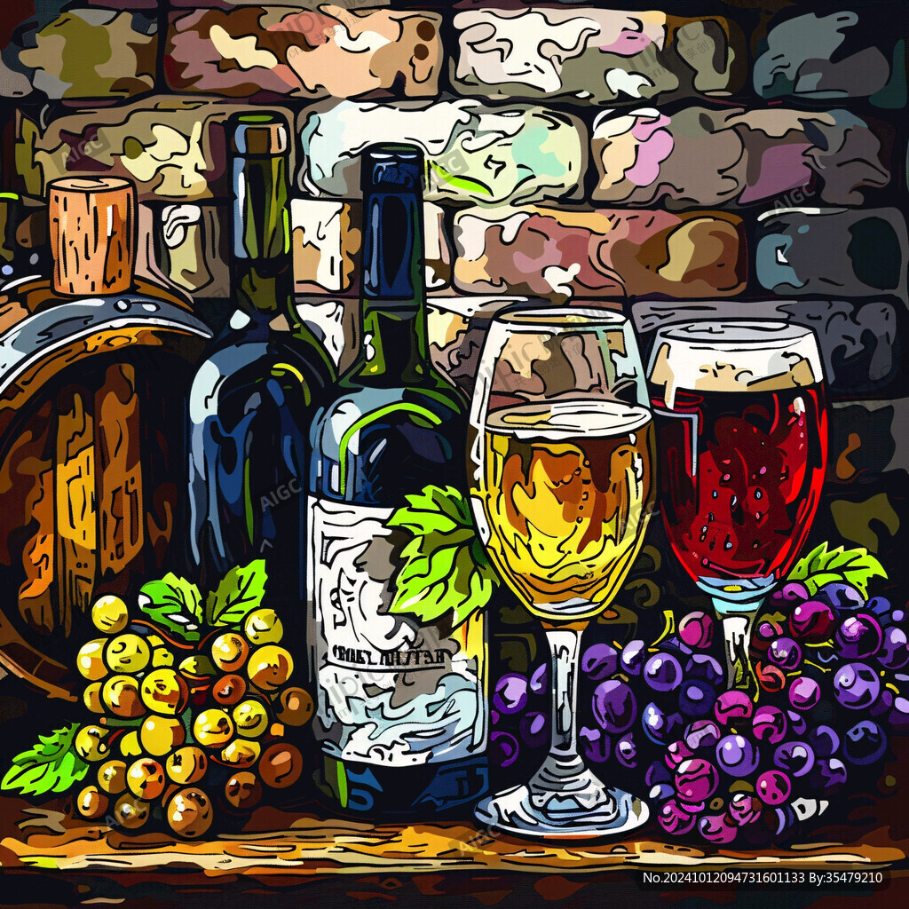 手绘葡萄酒插画