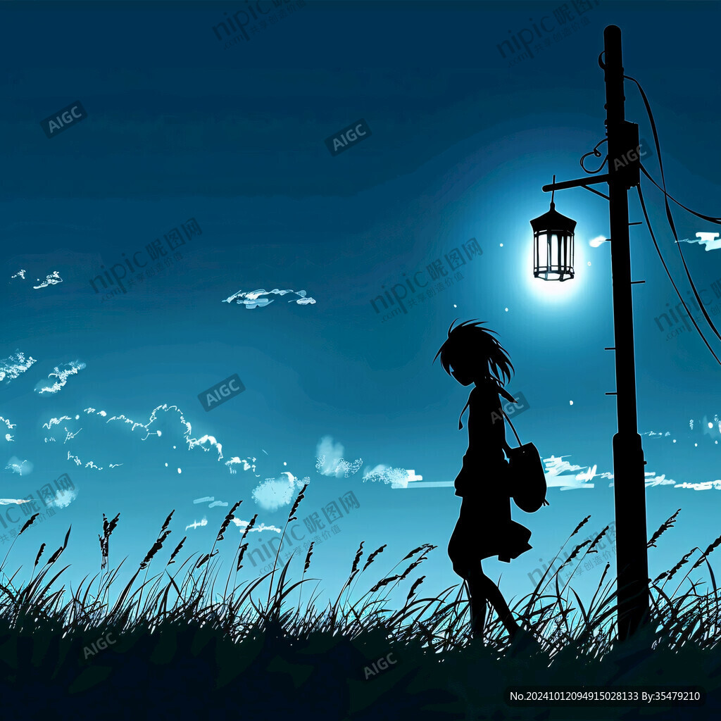 唯美黑夜晚女孩吊旗