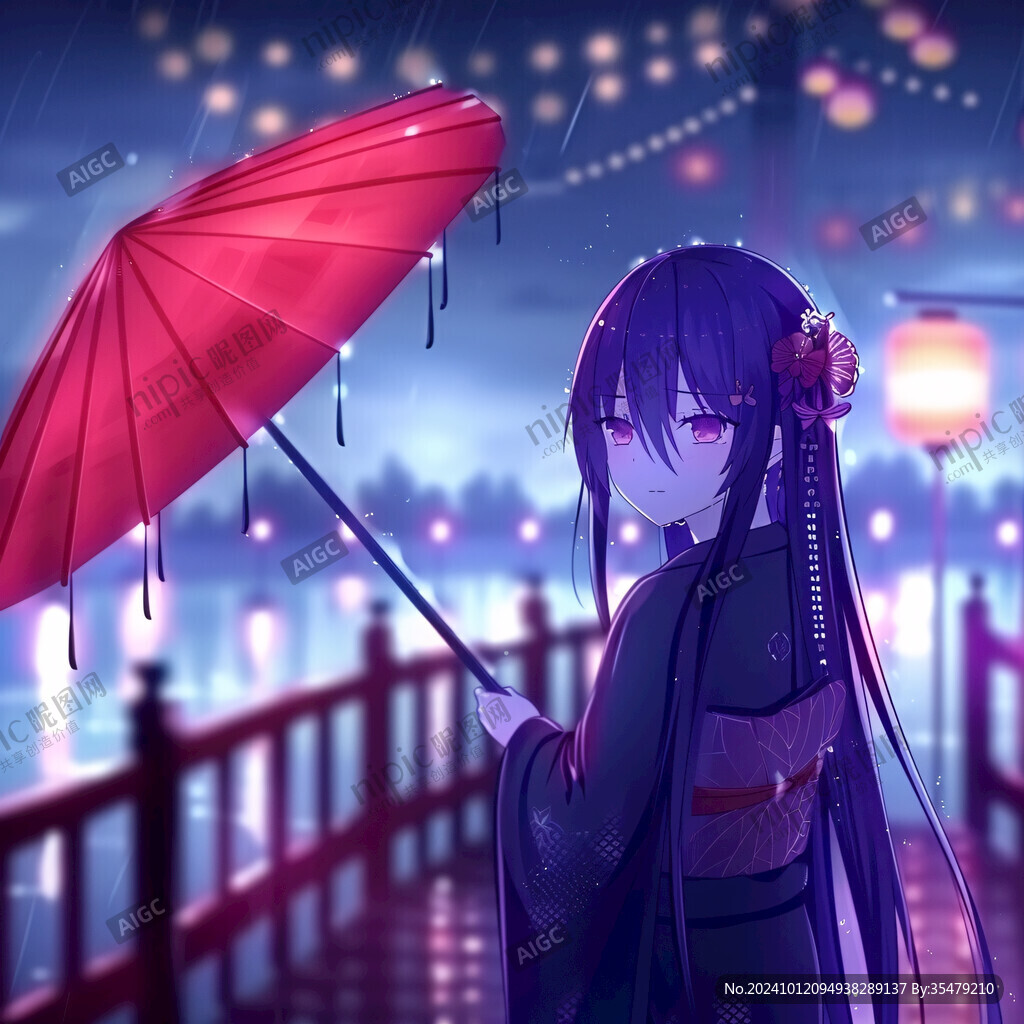 雨中撑伞的少女