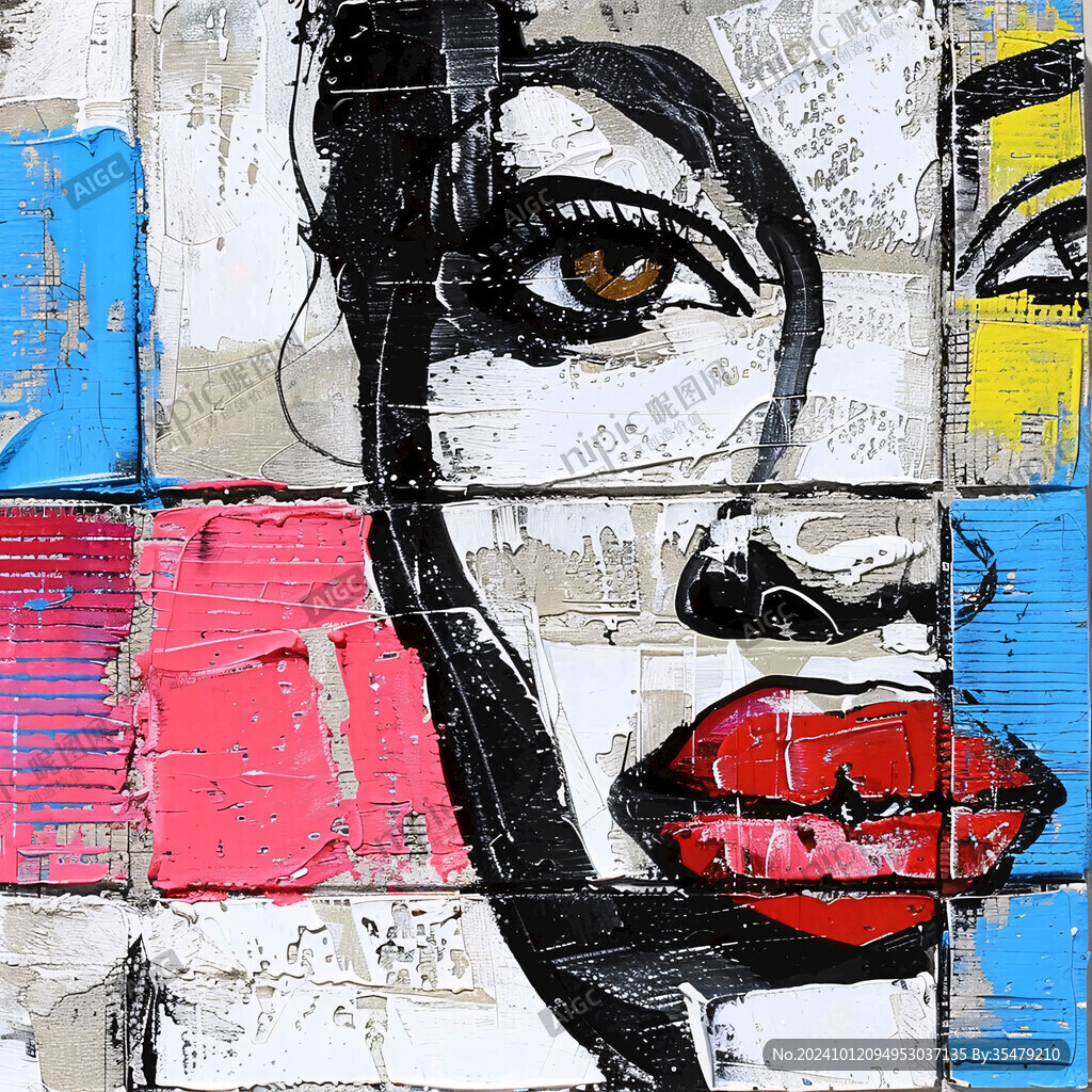 人脸色块拼接装饰画