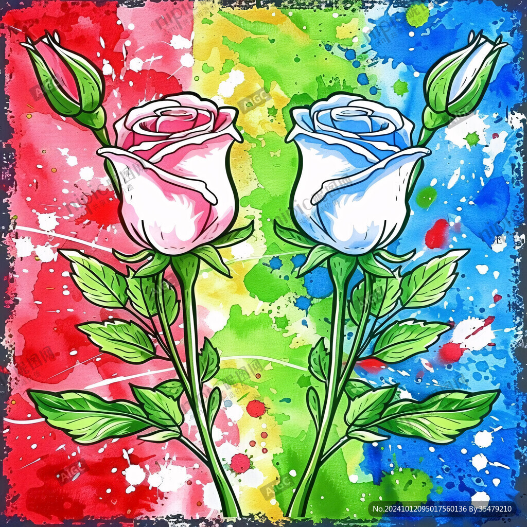 手绘玫瑰花装饰画
