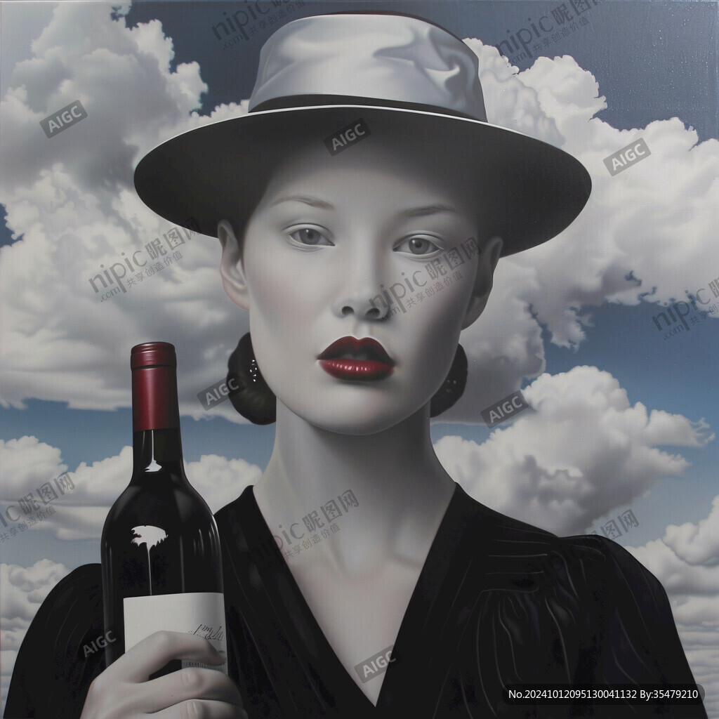 红酒女人插画