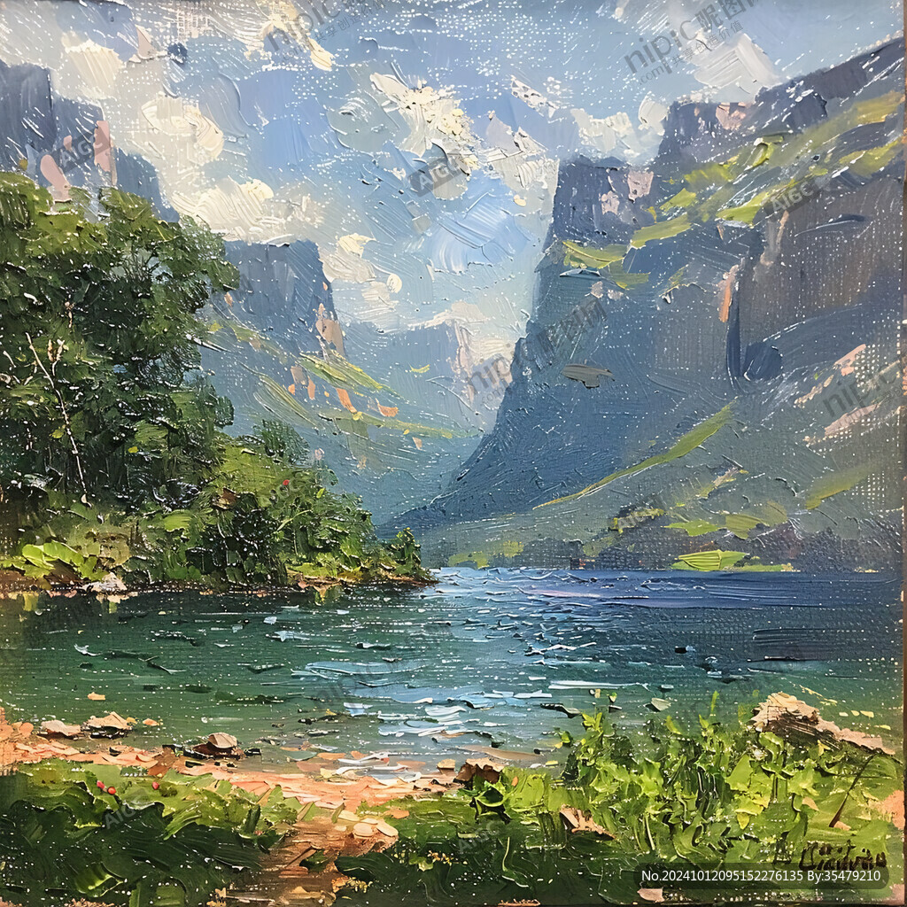油画山水风景