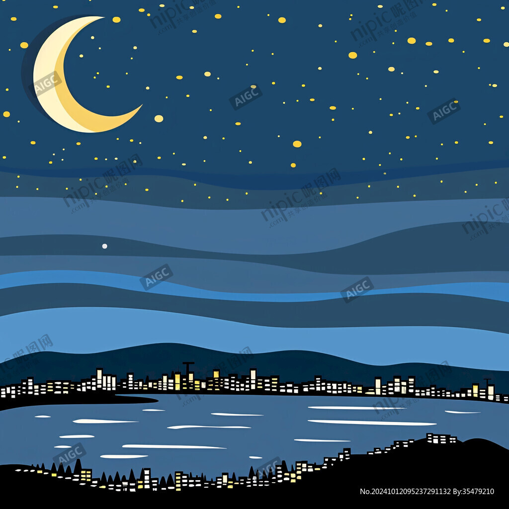 城市夜空插画
