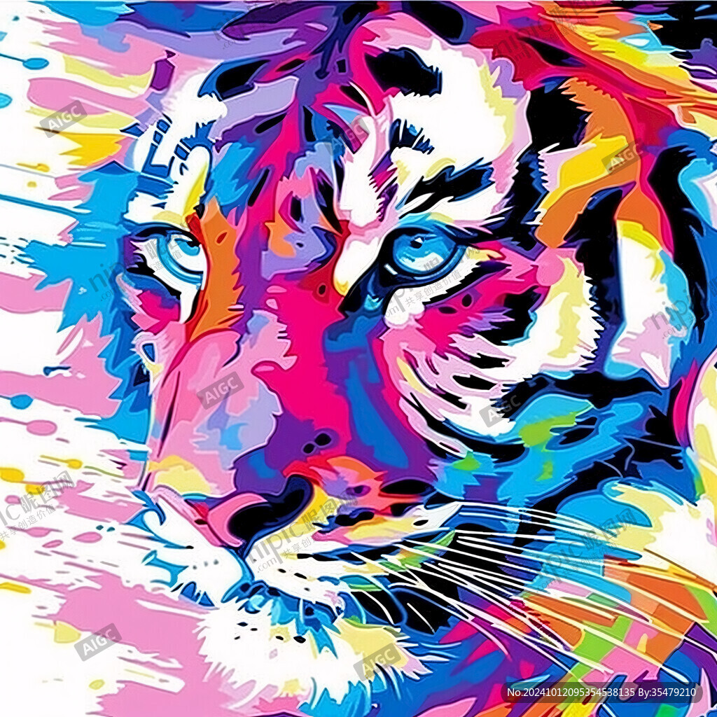 原色虎头潮流插画