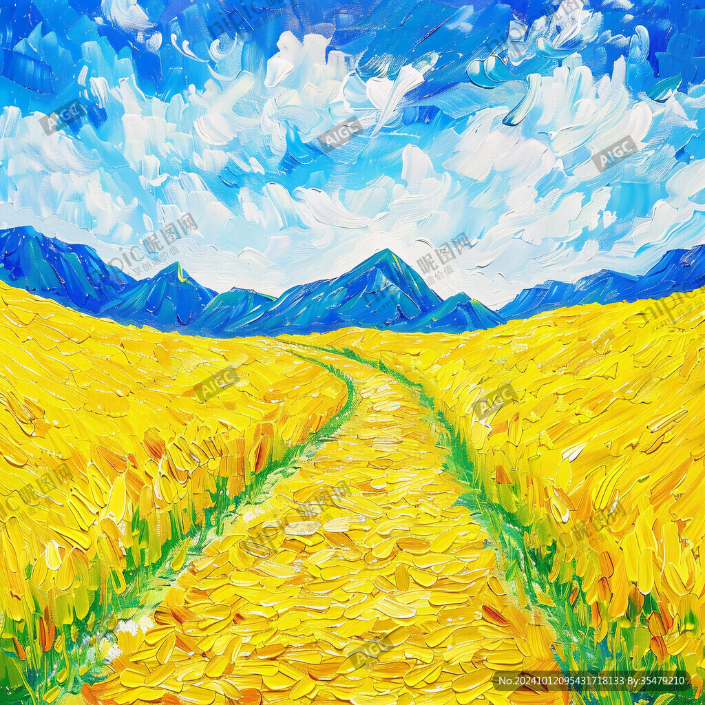 乡间道路油画