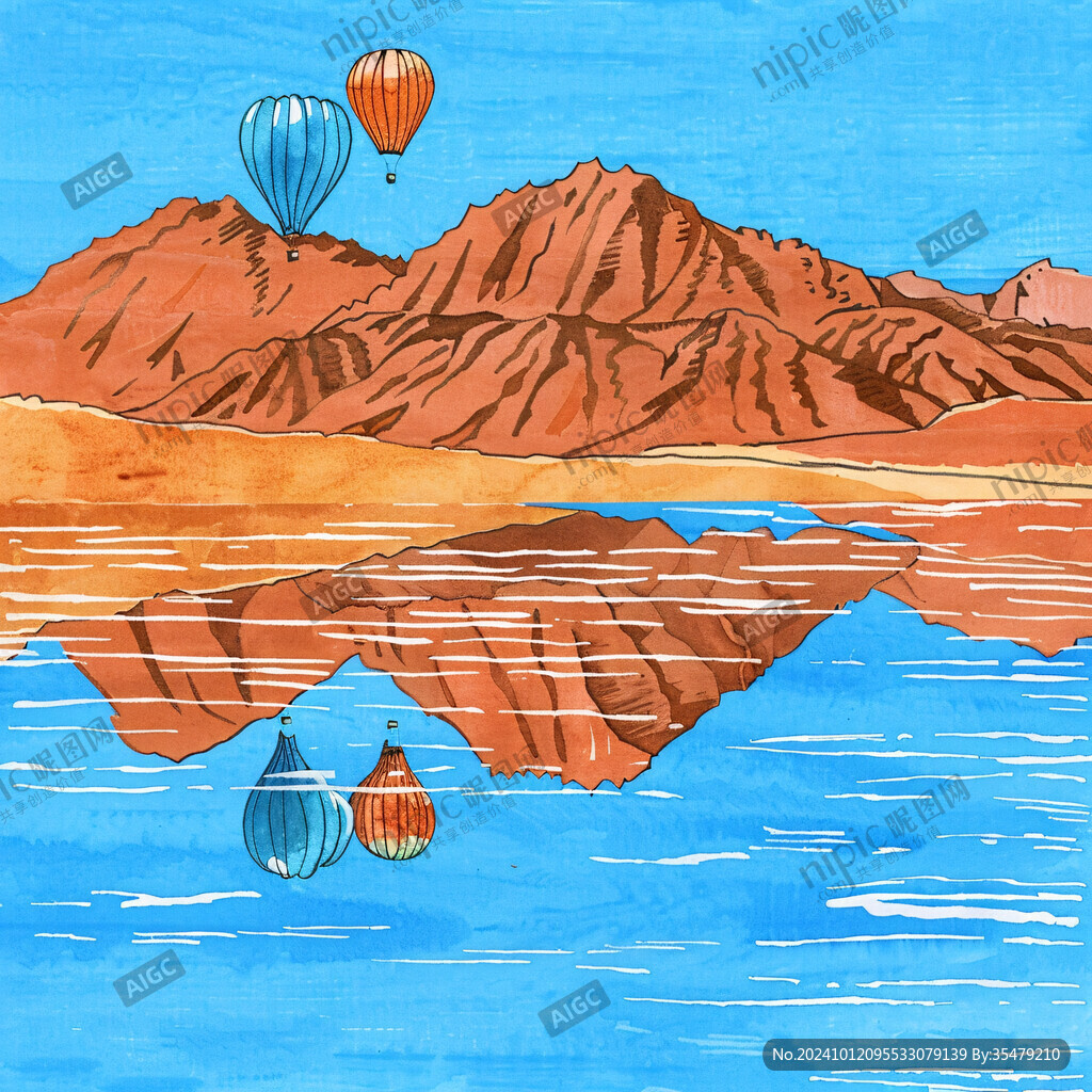 迪拜插画彩绘迪拜山水