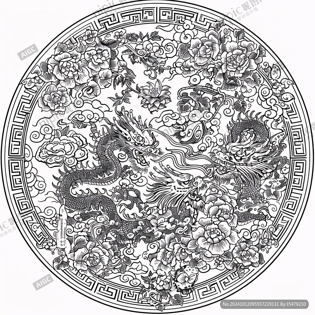 龙凤呈祥线稿图
