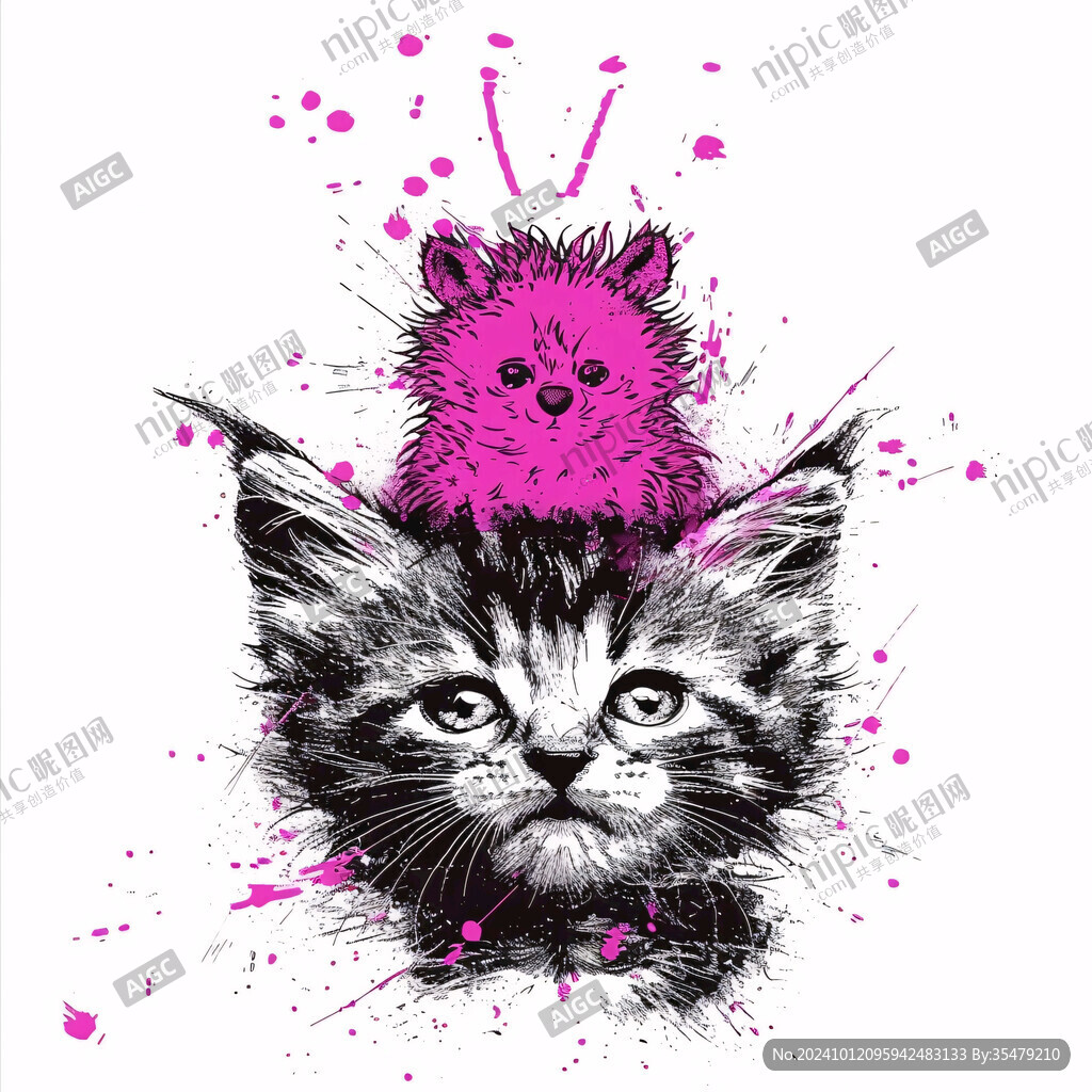 手绘猫抽象画