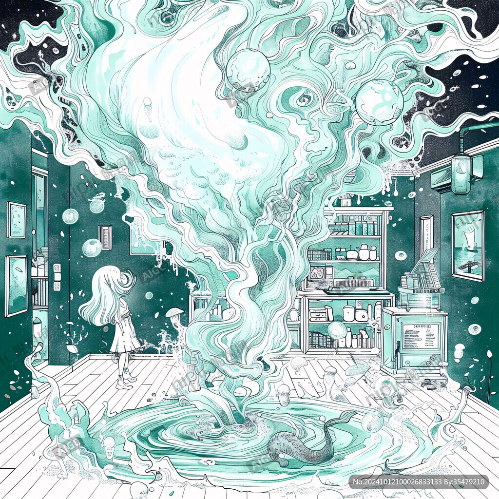 融水滤粉插画