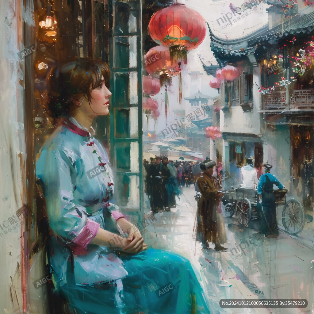 江南美女油画