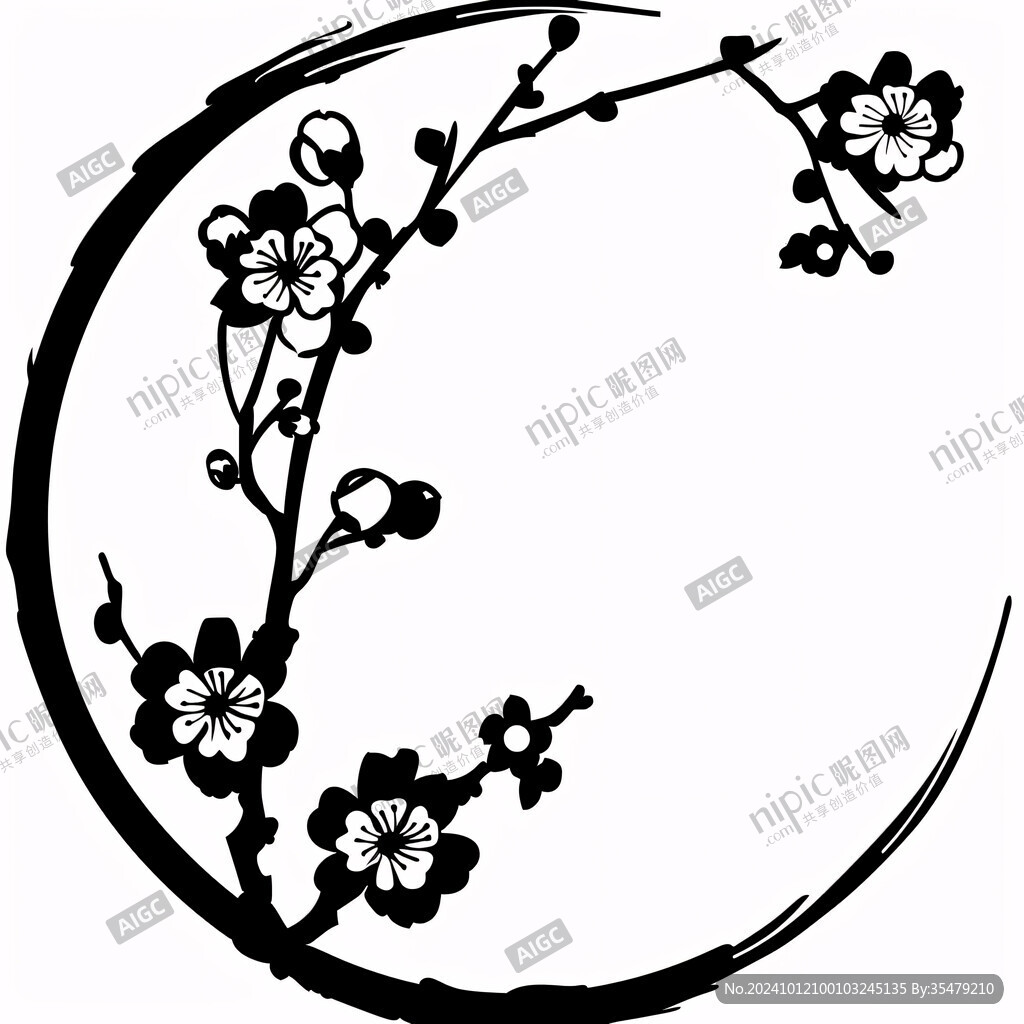 梅花开圆形小品