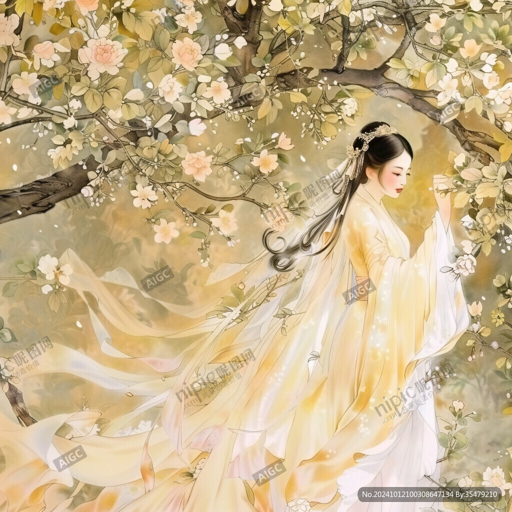 宫廷美女仕女图杏花