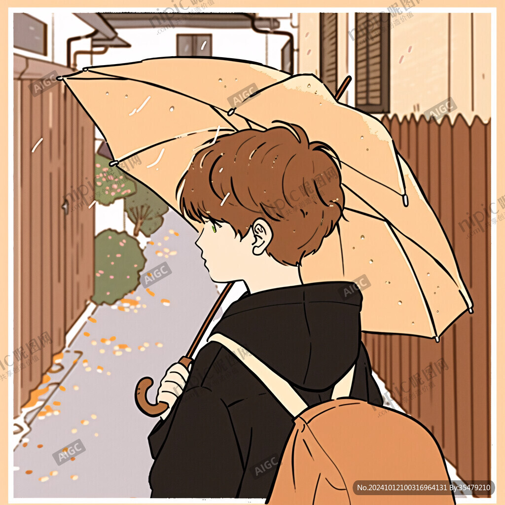 男孩撑伞插画