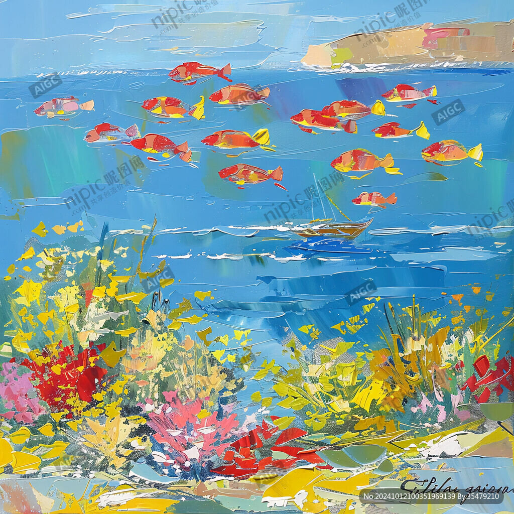 金鱼池油画