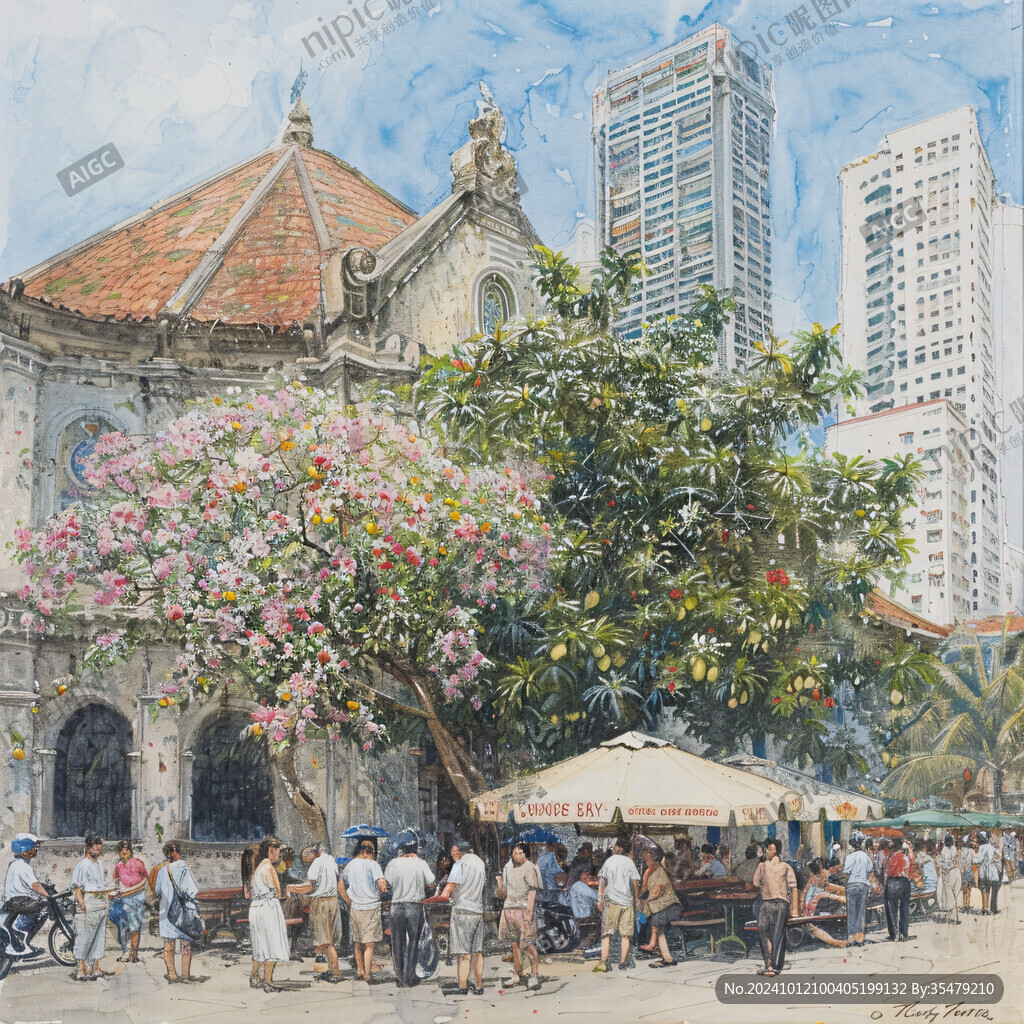 大三巴工笔画装饰画