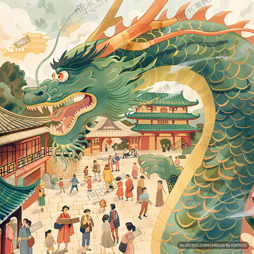 卡通龙年国朝插画