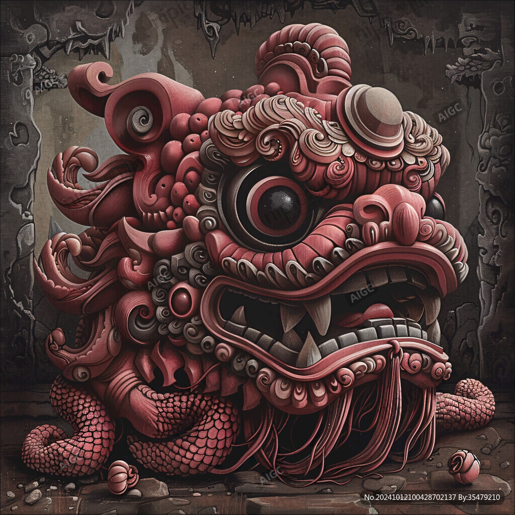 国潮醒狮插画文创插画