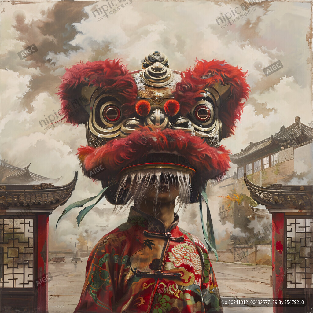 舞狮油画