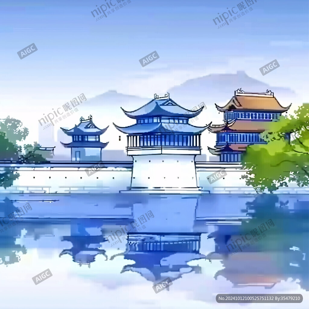 手绘横店水彩水墨建筑