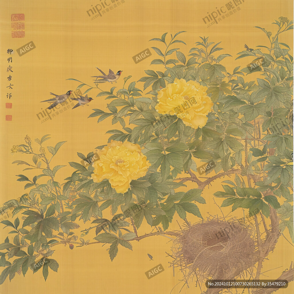 工笔菊花茶花图