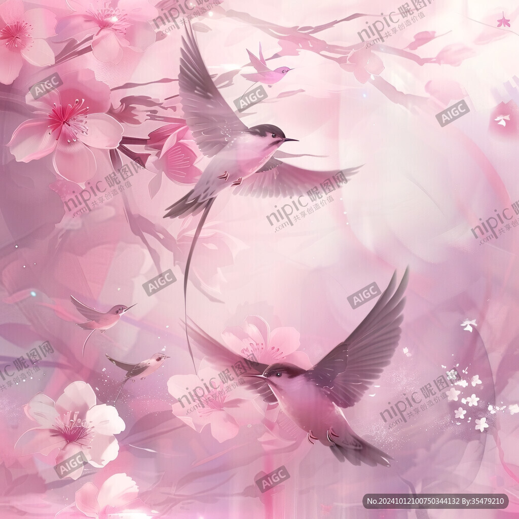 桃花古风插画燕子