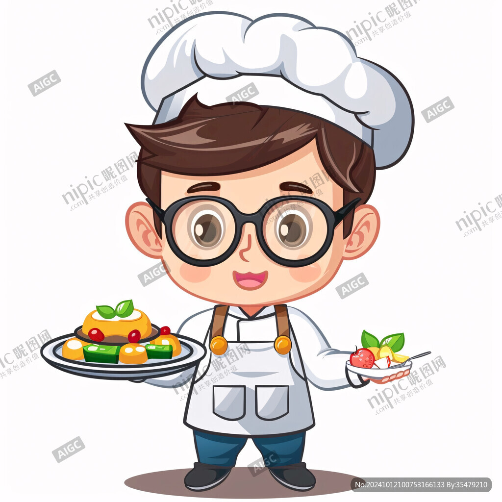 卡通男厨师端食材头像