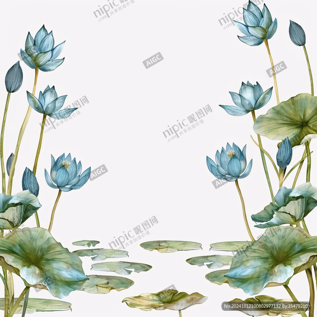水墨蓝色荷花