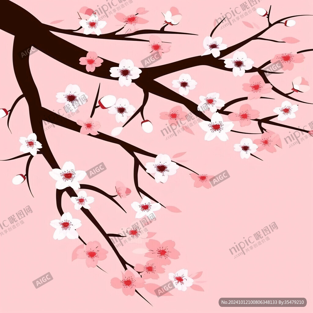 桃花树枝插画