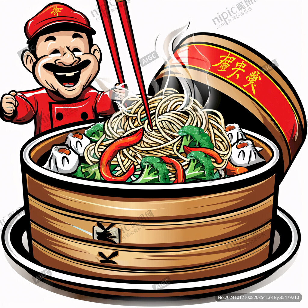 卡通古代厨师下面条