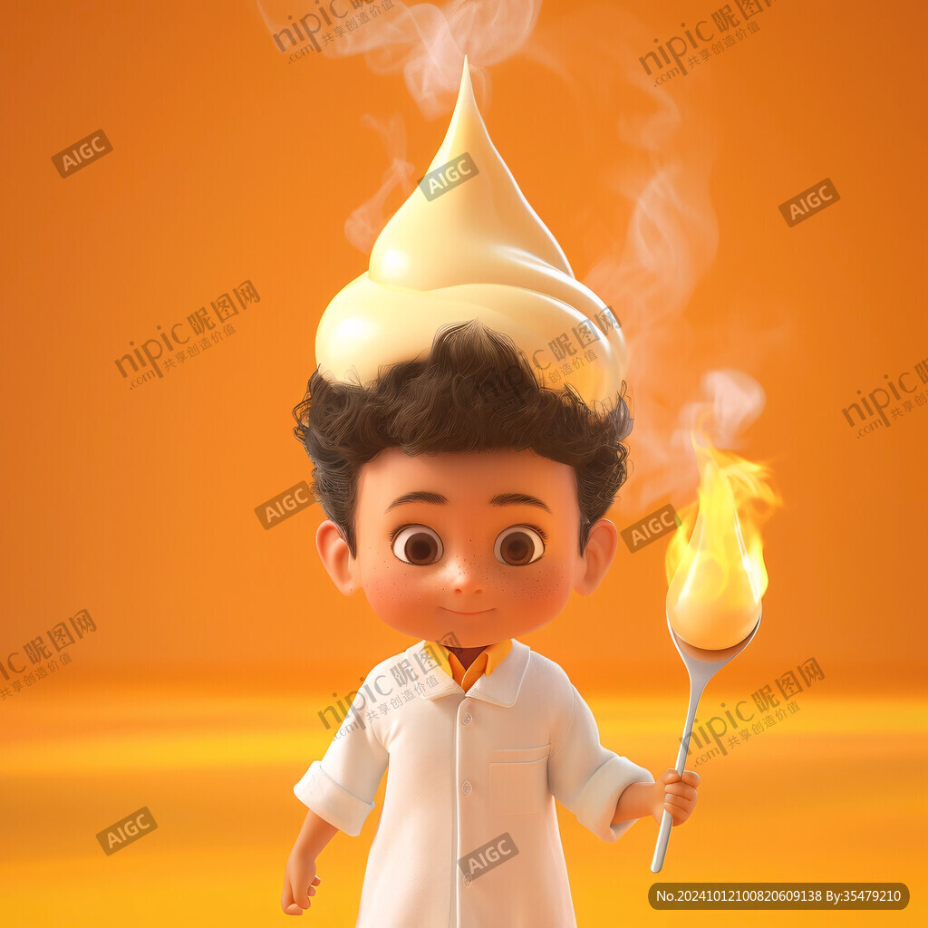 可爱小芒果厨师拿锅铲